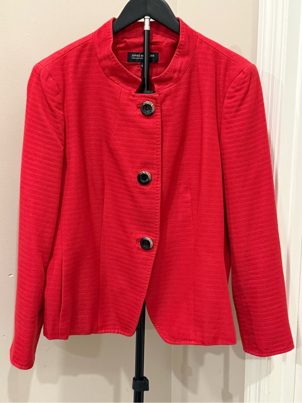 Jones New York Red Textured Button-Front Blazer